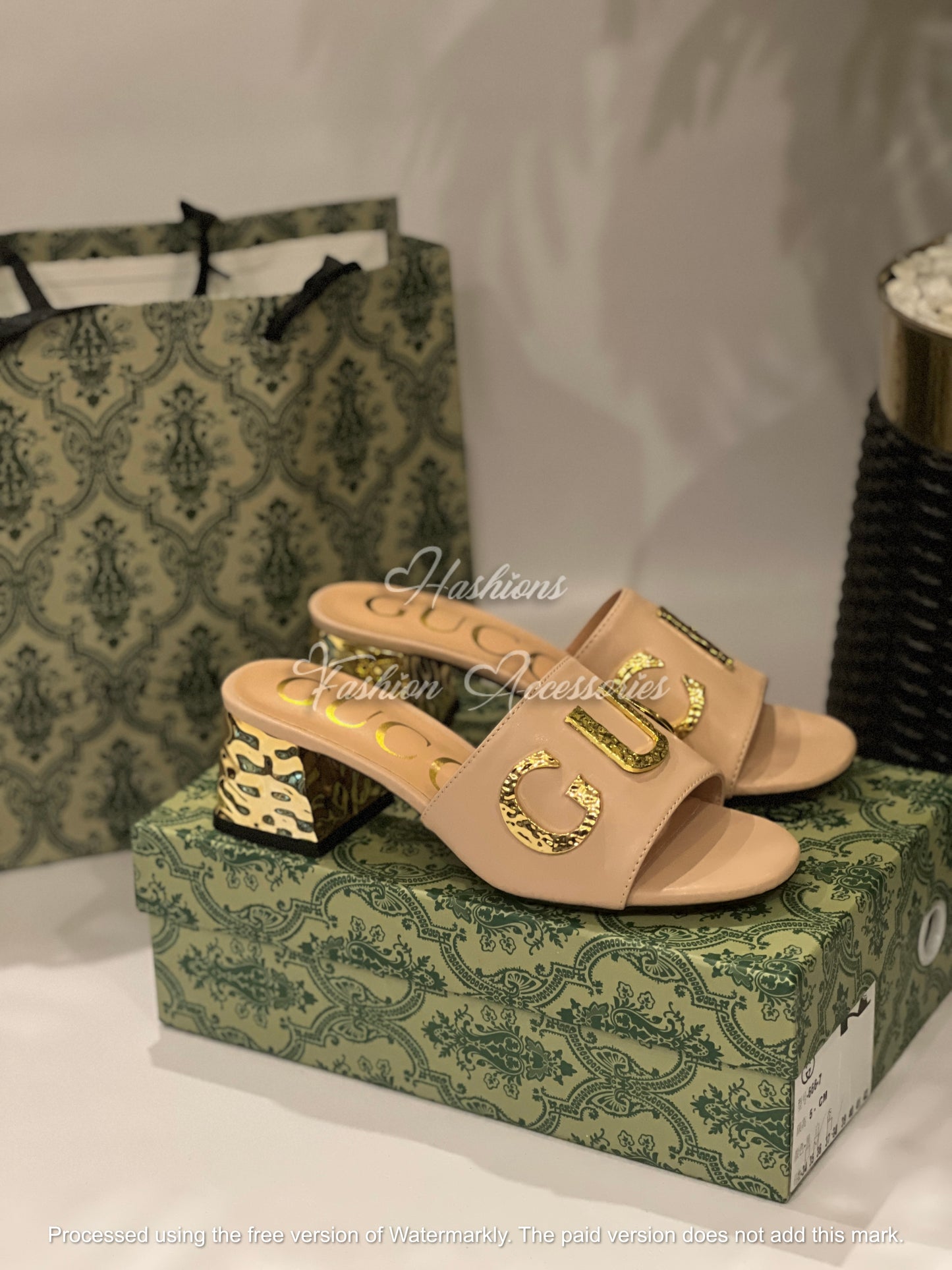 Gold Accent Block Heels – Women’s Luxury Statement Slides (Black, White & Nude)