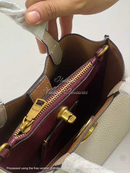 Mini Top-Handle Satchel in Ivory – Two-Tone Pebble, Turn-Lock, Detachable Crossbody