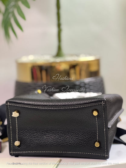 Mini Top-Handle Satchel in Black – Pebble-Texture, Turn-Lock, Detachable Crossbody