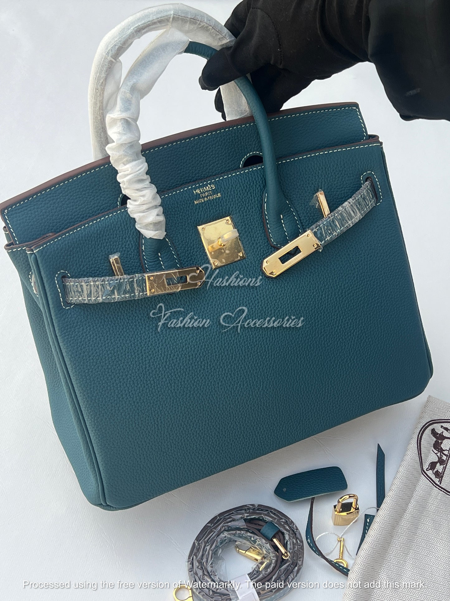 Women’s 30cm Structured Top Handle Bag – Genuine Togo Leather with Gold Hardware