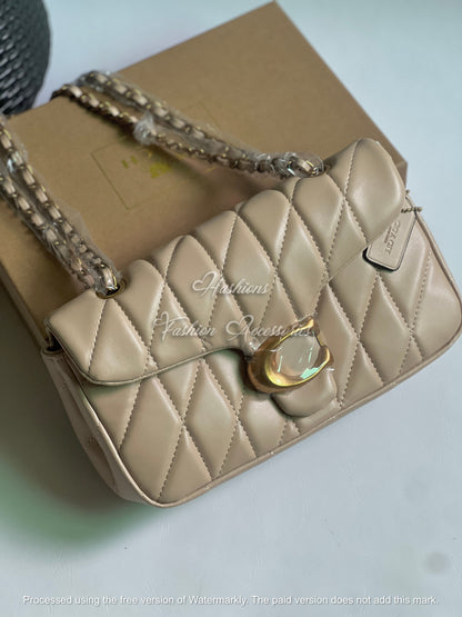 Quilted Chain Flap Shoulder Bag – Convertible Crossbody (Black, Ivory, Taupe)