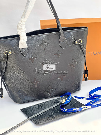 Large Embossed Leather Tote Bag – Structured Shopper with Matching Zipper Pouch
