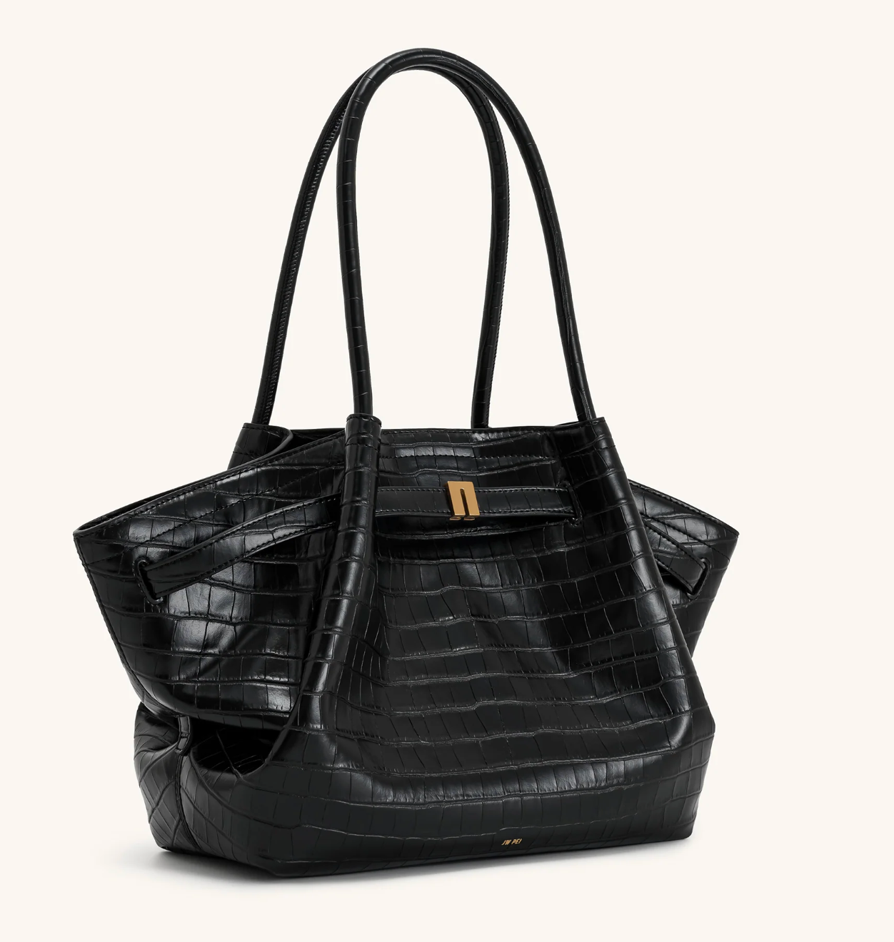 Croc-Embossed Medium Tote Bag for Women – Structured Black Handbag