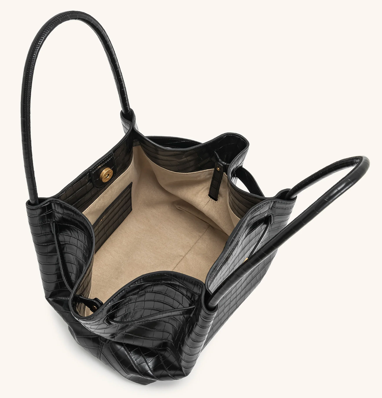 Croc-Embossed Medium Tote Bag for Women – Structured Black Handbag