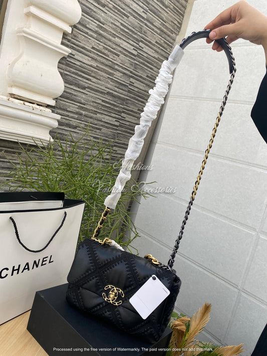 CHAN-EL Flap Bag 19 (Crochet) - Black