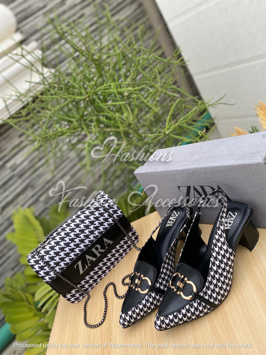 Zara Houndstooth Elegance – Bag & Heel Combo