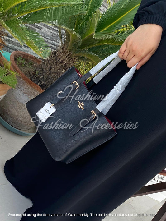 Coach Midnight Black Tote – with Luxe Red Interior