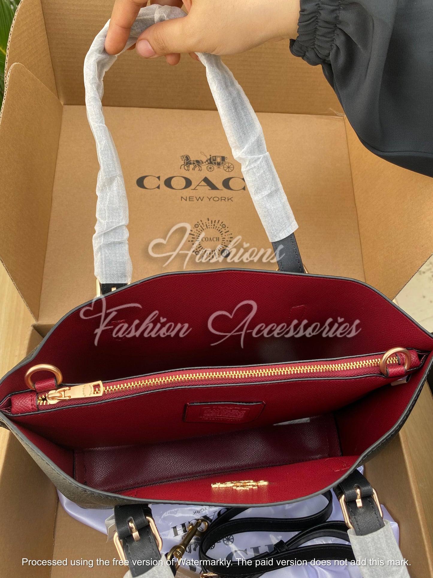 Coach Midnight Black Tote – with Luxe Red Interior