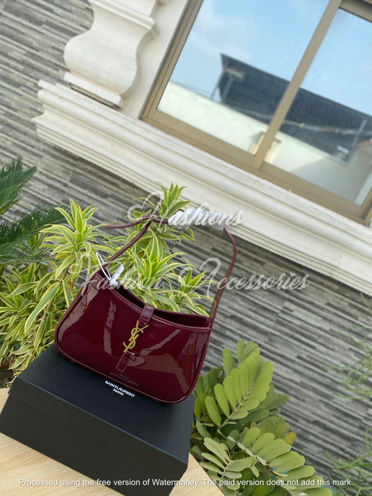 YSL Burgundy Patent Hobo Bag