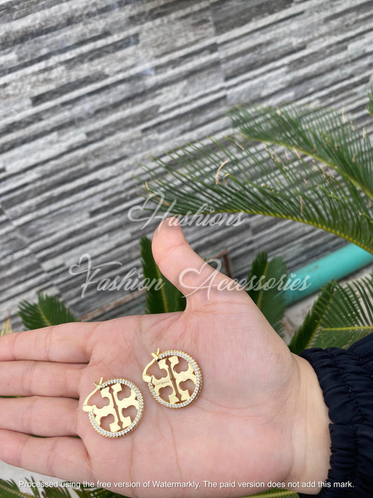 Tory Burch Crystal Gold Hoops