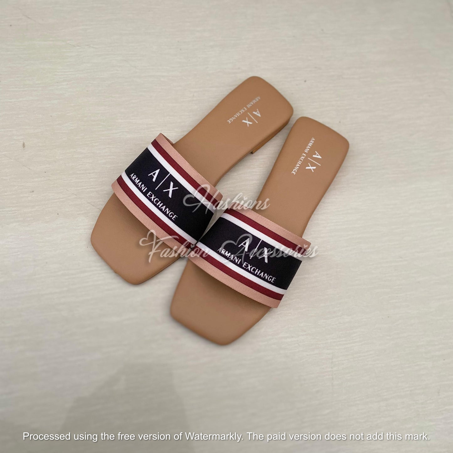 Striped Band Flat Slides – Black & Nude | Square Toe Slip-On Sandals for Women