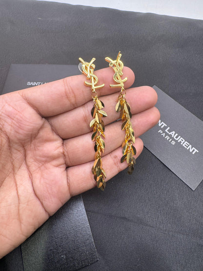 Gold Leaf Drop Earrings | Elegant Long Dangle Statement Jewellery for Women