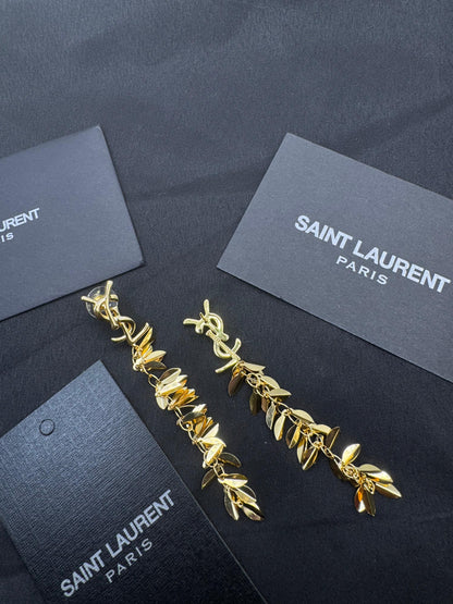 Gold Leaf Drop Earrings | Elegant Long Dangle Statement Jewellery for Women