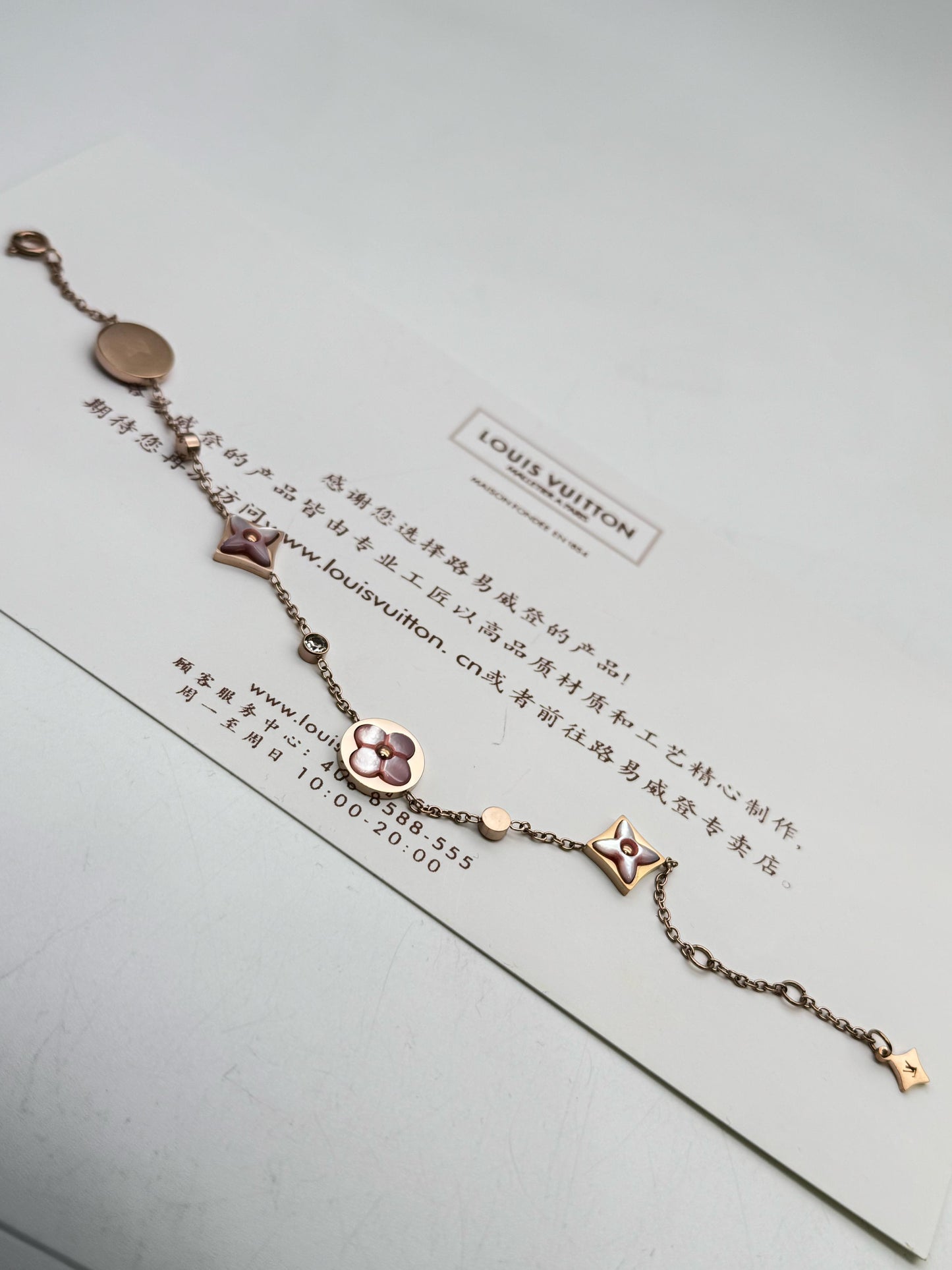 Rose Gold Enamel Clover Charm Bracelet | Minimal Luxury Chain for Women