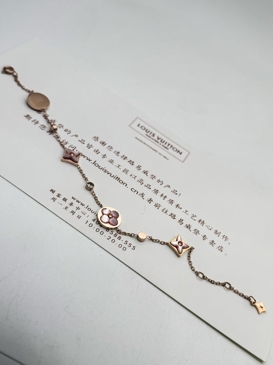 Rose Gold Enamel Clover Charm Bracelet | Minimal Luxury Chain for Women