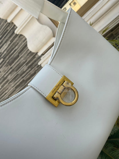 Luxury Glossy Shoulder Bag – Structured Design with Gold Buckle