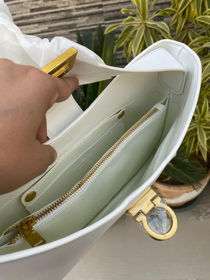 Luxury Glossy Shoulder Bag – Structured Design with Gold Buckle