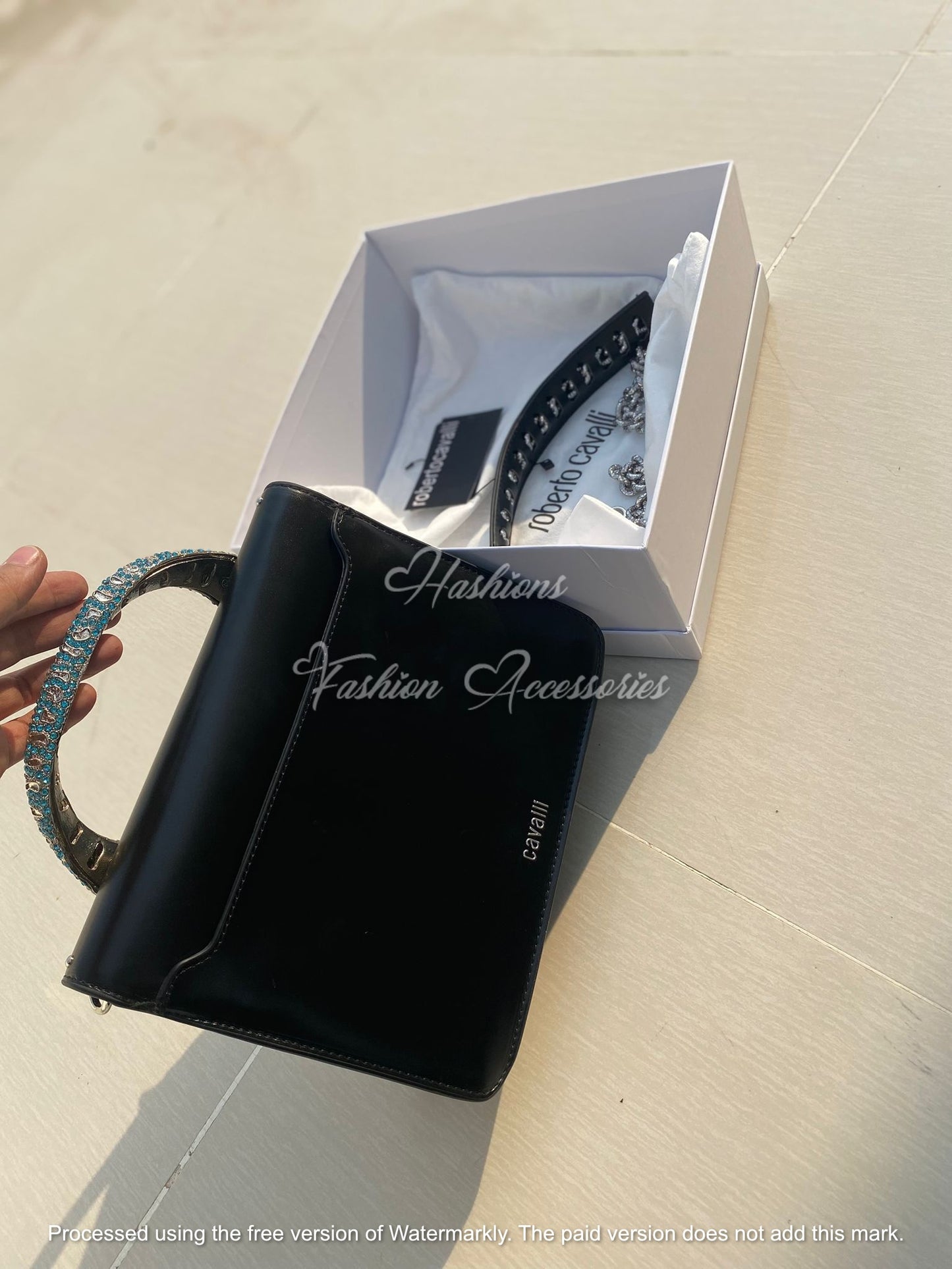 Jeweled Tiger Handle Handbag – Black Studded Structured Bag