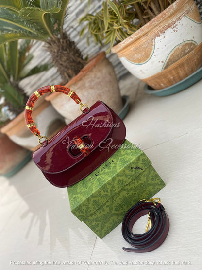 Patent Leather Bamboo Handle Bag – Vintage Glossy Shoulder Bag