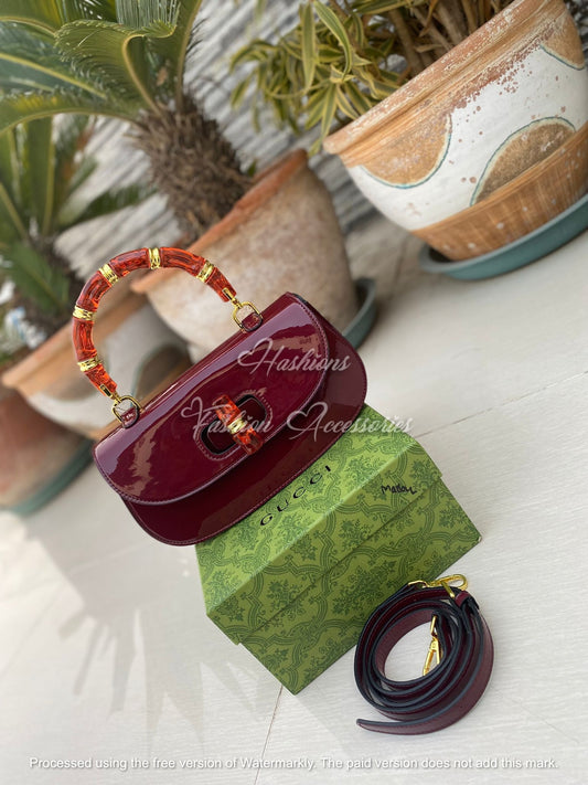Patent Leather Bamboo Handle Bag – Vintage Glossy Shoulder Bag