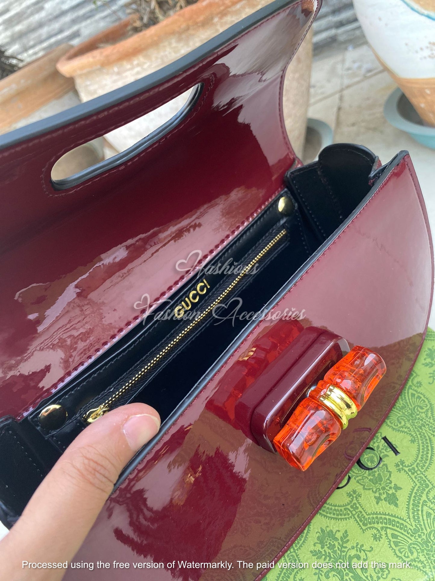 Patent Leather Bamboo Handle Bag – Vintage Glossy Shoulder Bag