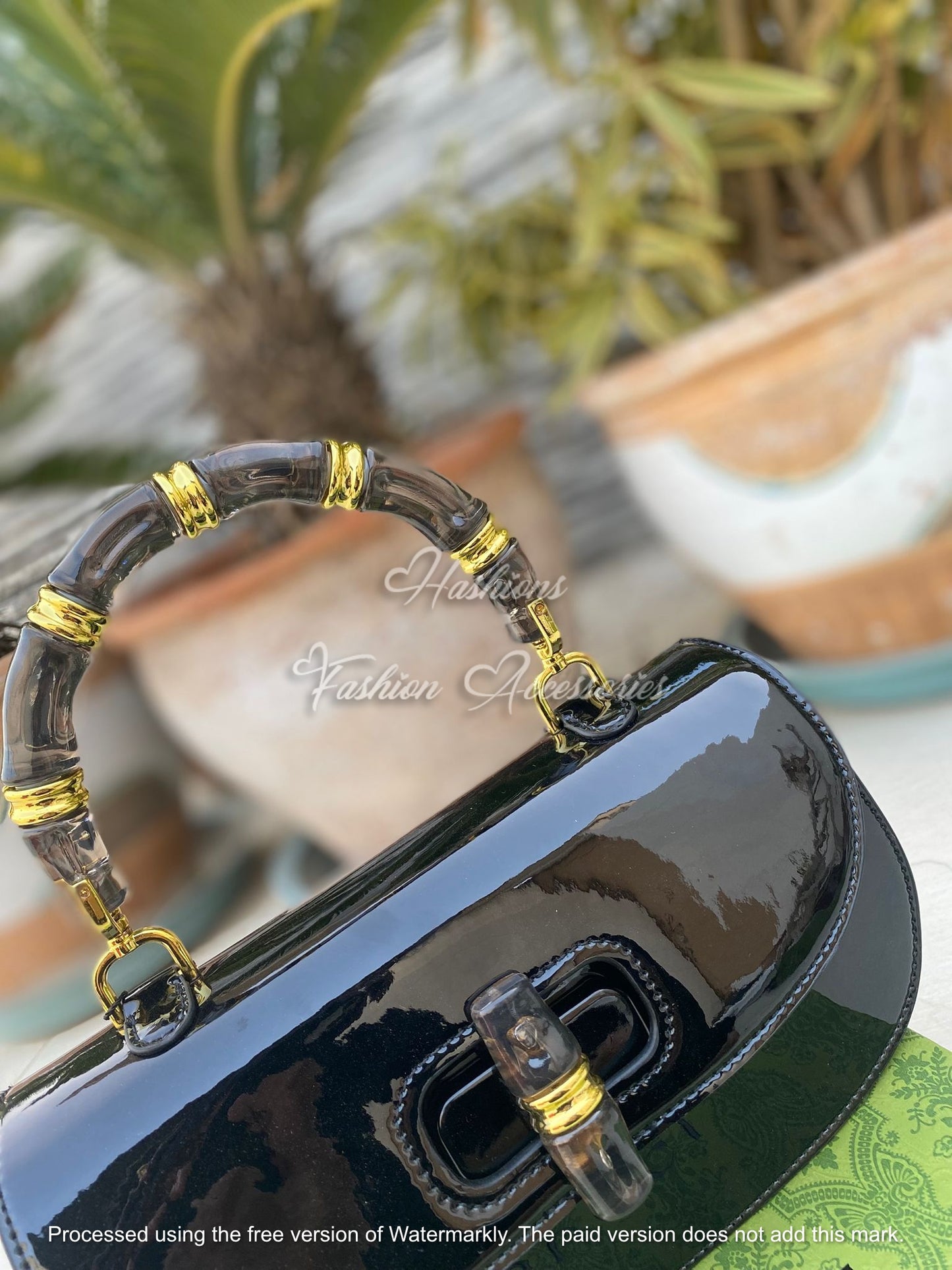 Patent Leather Bamboo Handle Bag – Vintage Glossy Shoulder Bag