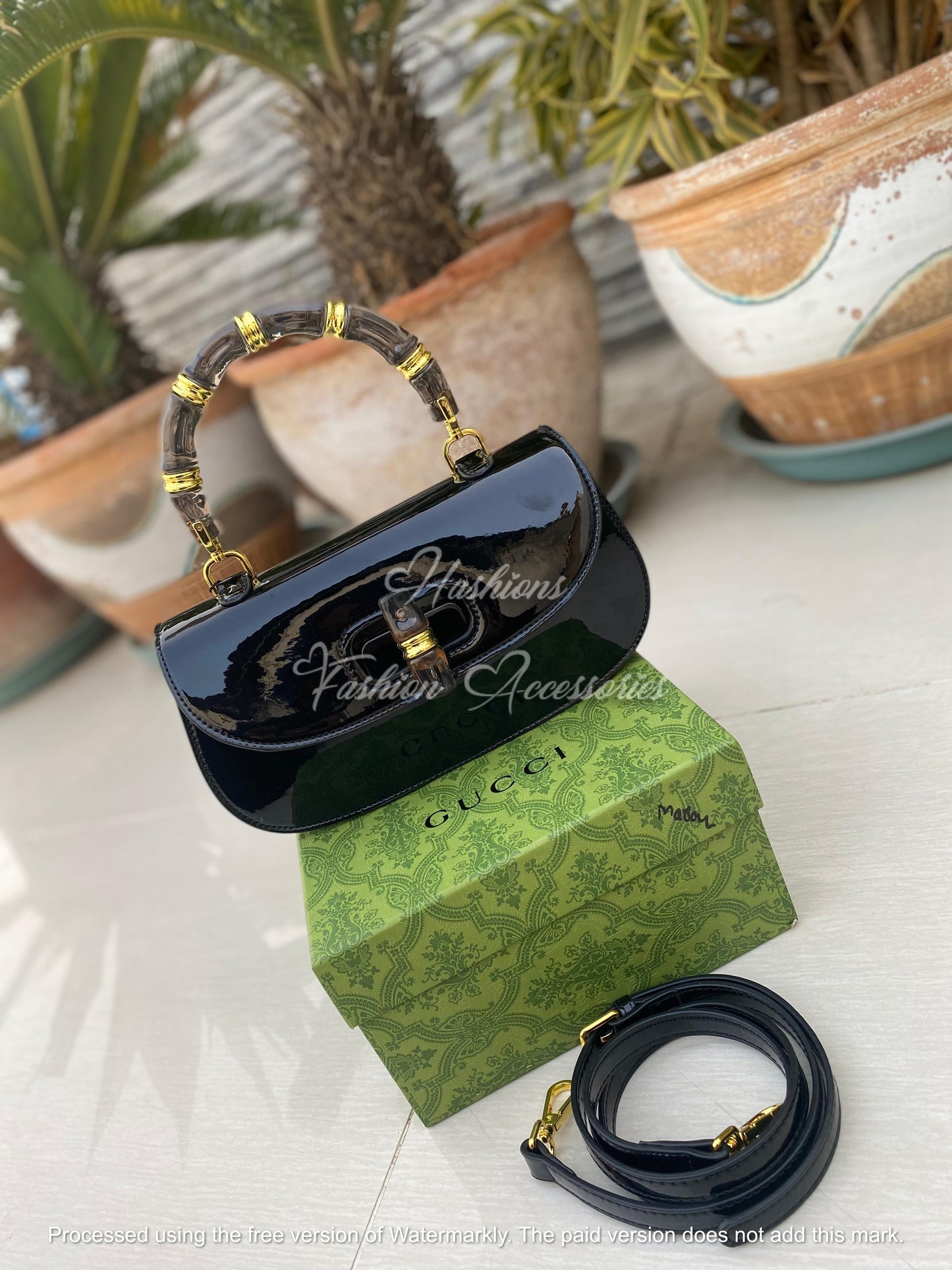 Patent Leather Bamboo Handle Bag – Vintage Glossy Shoulder Bag