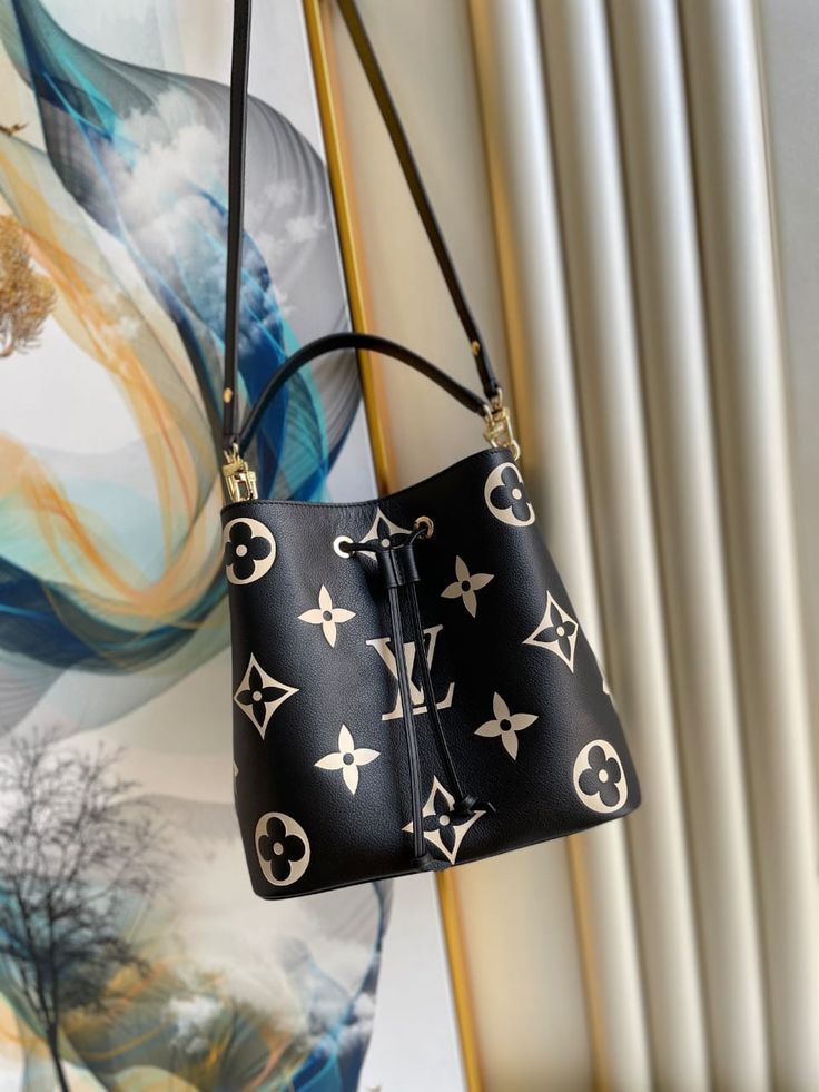 Monogram Bucket Bag in Taupe – Drawstring Shoulder & Crossbody, Spacious Everyday Purse