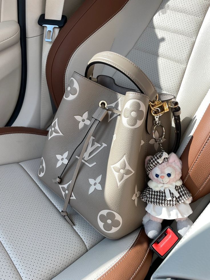 Monogram Bucket Bag in Taupe – Drawstring Shoulder & Crossbody, Spacious Everyday Purse