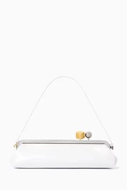 White Frame Shoulder Clutch – Kiss-Lock Evening/Bridal Bag with Top Handle