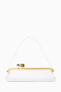 White Frame Shoulder Clutch – Kiss-Lock Evening/Bridal Bag with Top Handle