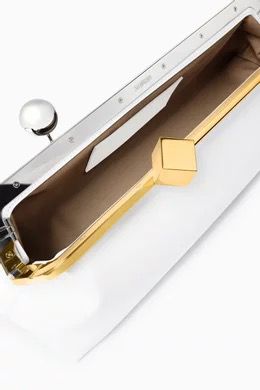 White Frame Shoulder Clutch – Kiss-Lock Evening/Bridal Bag with Top Handle