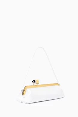 White Frame Shoulder Clutch – Kiss-Lock Evening/Bridal Bag with Top Handle
