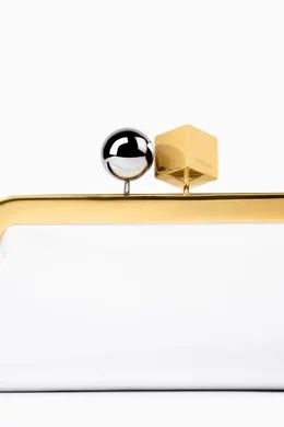 White Frame Shoulder Clutch – Kiss-Lock Evening/Bridal Bag with Top Handle