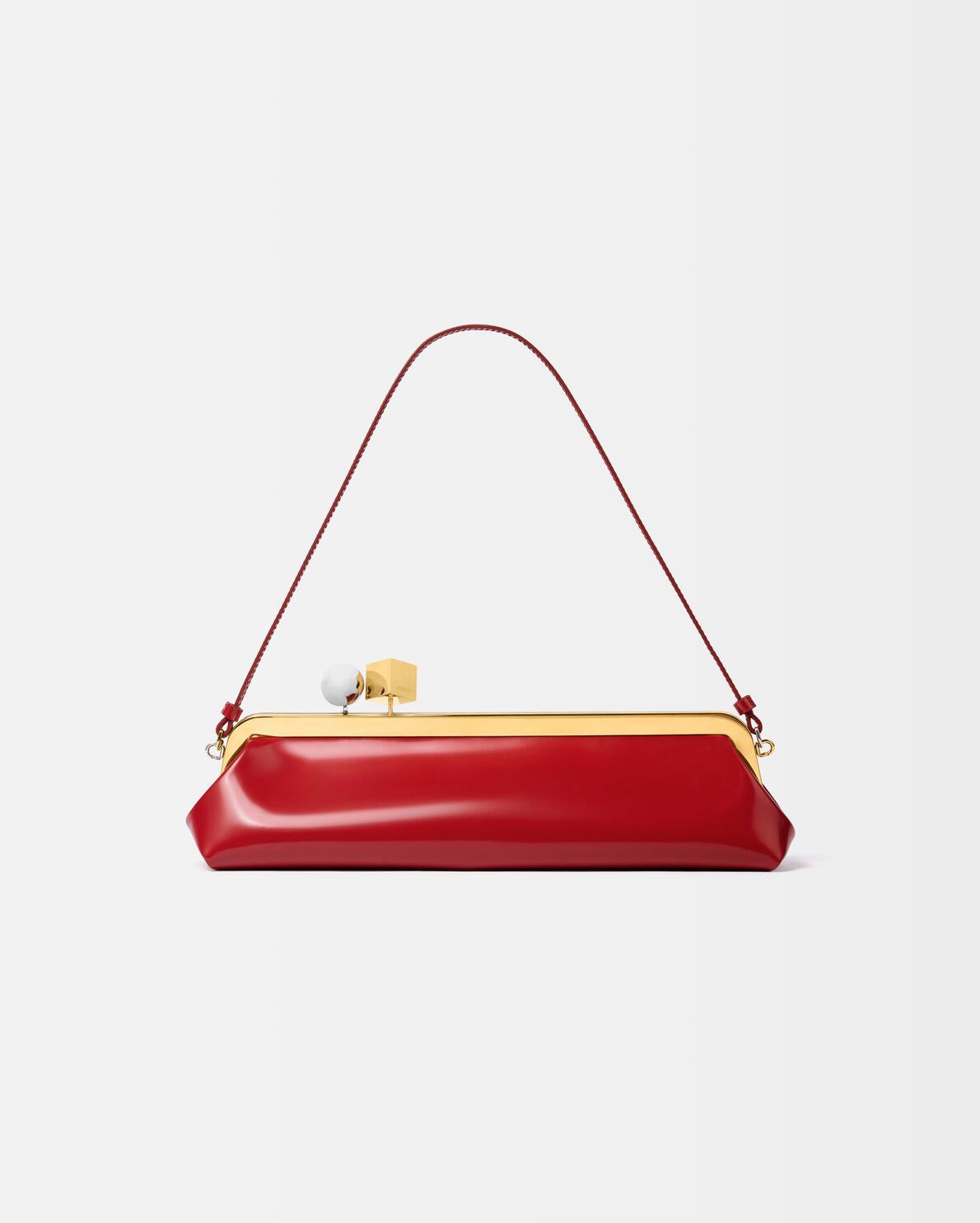 Red Frame Shoulder Clutch – Patent Baguette with Kiss-Lock & Strap