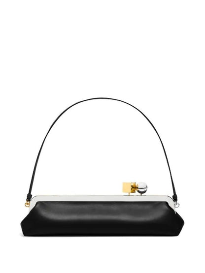 Black Frame Shoulder Clutch – Matte Baguette with Kiss-Lock & Strap