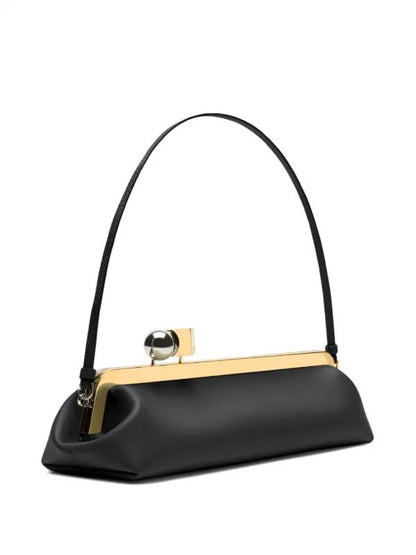 Black Frame Shoulder Clutch – Matte Baguette with Kiss-Lock & Strap