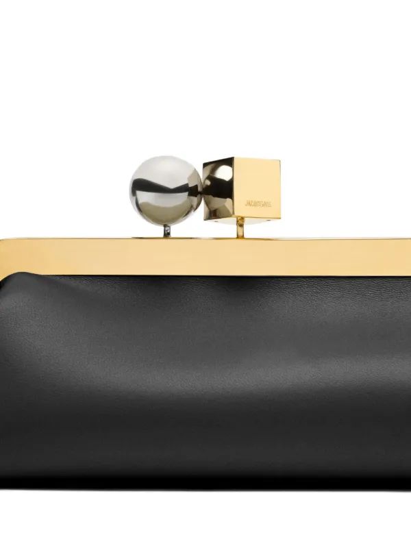 Black Frame Shoulder Clutch – Matte Baguette with Kiss-Lock & Strap