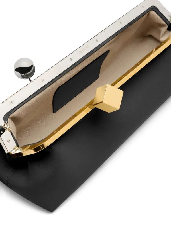 Black Frame Shoulder Clutch – Matte Baguette with Kiss-Lock & Strap