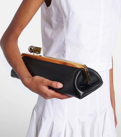 Black Frame Shoulder Clutch – Matte Baguette with Kiss-Lock & Strap
