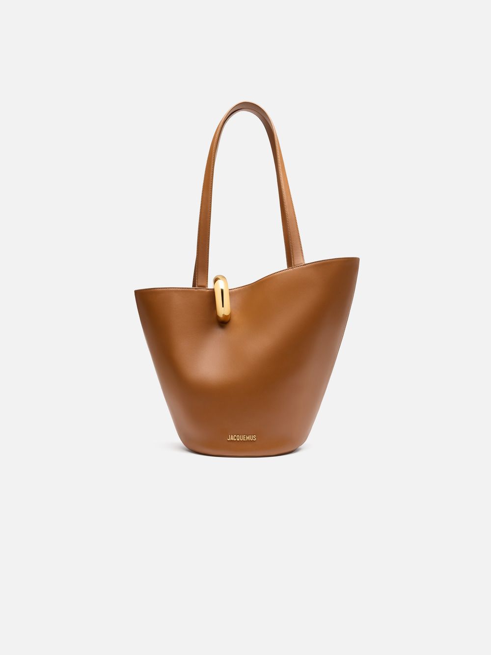 Sculptural Bucket Tote in Tan – Large Shoulder Bag with Ring Detail