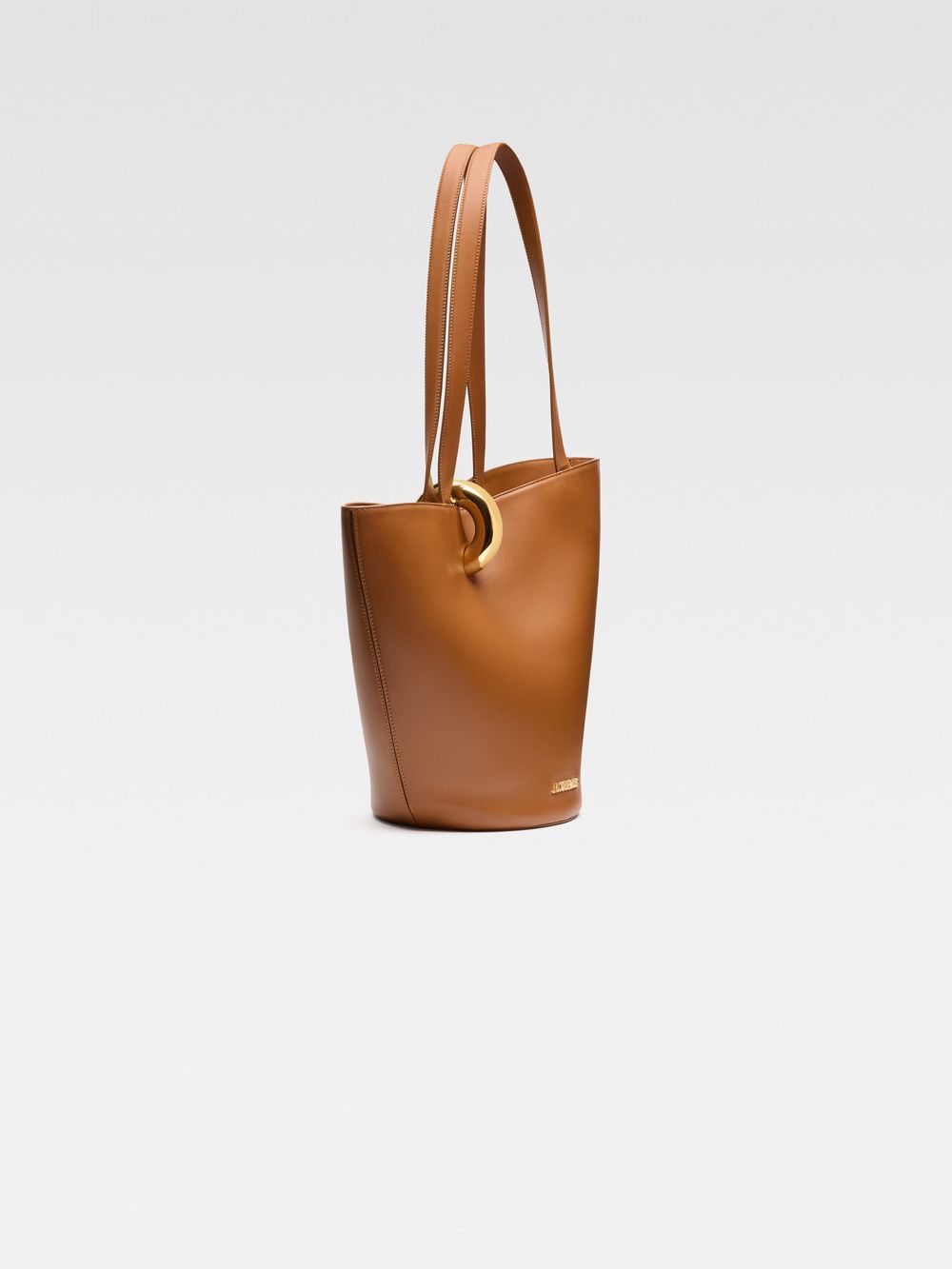Sculptural Bucket Tote in Tan – Large Shoulder Bag with Ring Detail