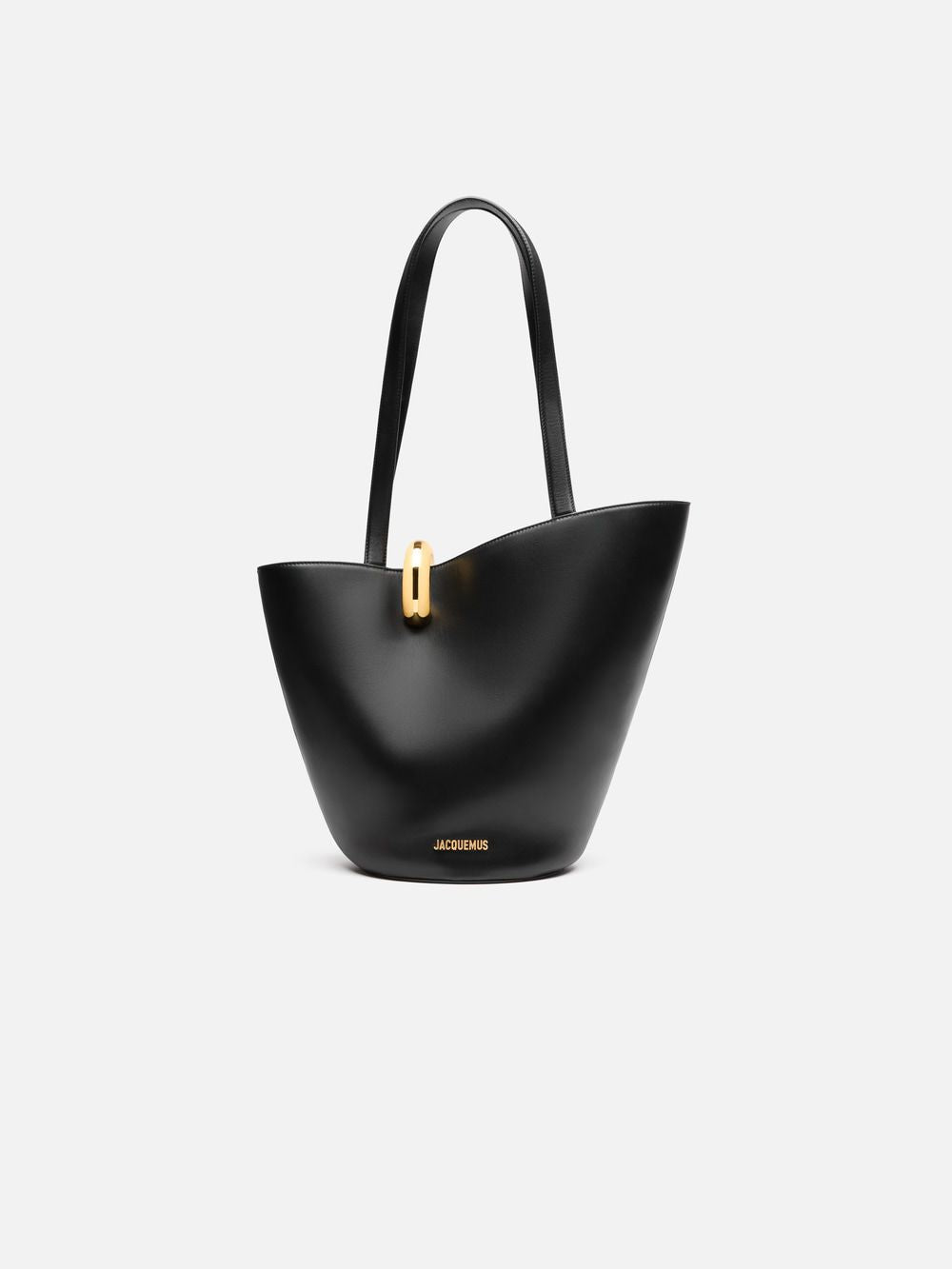 Sculptural Bucket Tote in Black – Large Shoulder Work Bag with Ring Detail