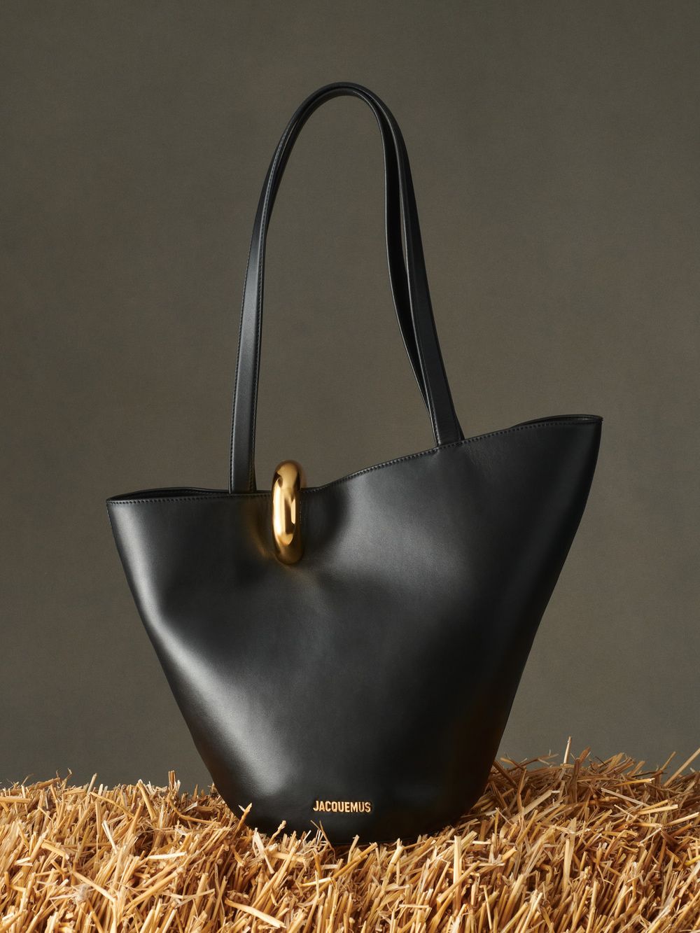 Sculptural Bucket Tote in Black – Large Shoulder Work Bag with Ring Detail