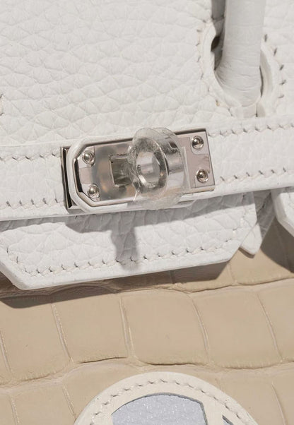 Architectural Top-Handle Tote – Croc-Embossed Cream/Beige, Window Appliqué, Structured Medium Bag