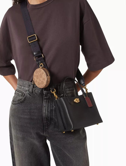 Mini Top-Handle Satchel in Black – Pebble-Texture, Turn-Lock, Detachable Crossbody