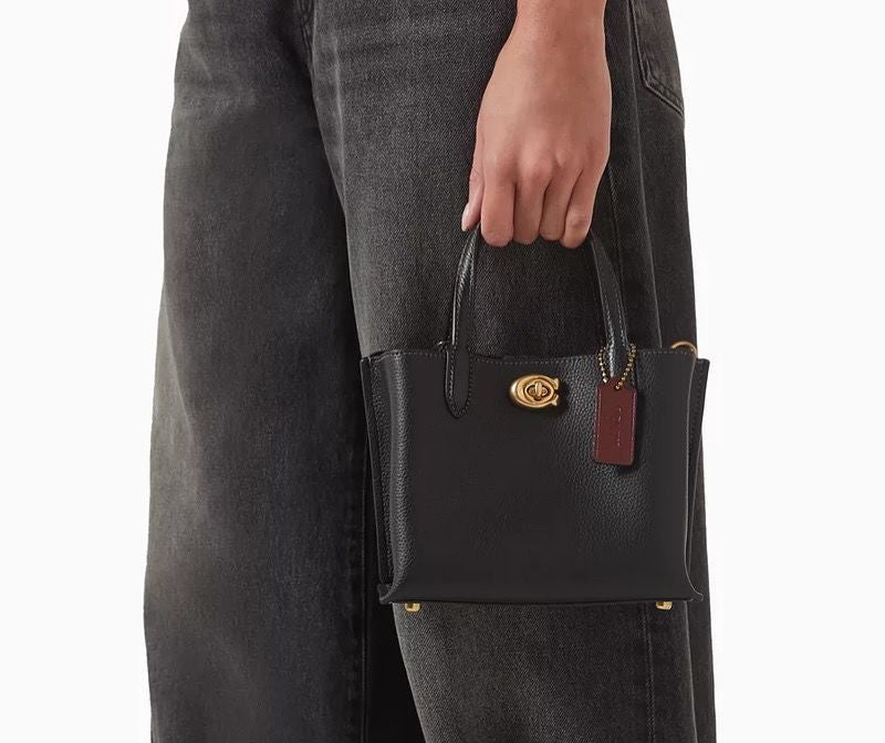 Mini Top-Handle Satchel in Black – Pebble-Texture, Turn-Lock, Detachable Crossbody