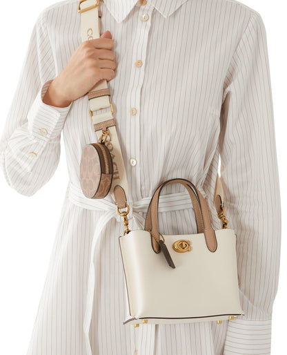 Mini Top-Handle Satchel in Ivory – Two-Tone Pebble, Turn-Lock, Detachable Crossbody