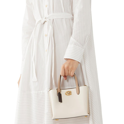 Mini Top-Handle Satchel in Ivory – Two-Tone Pebble, Turn-Lock, Detachable Crossbody