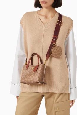 Mini Monogram Top-Handle Satchel – Brown Canvas, Turn-Lock, Detachable Crossbody